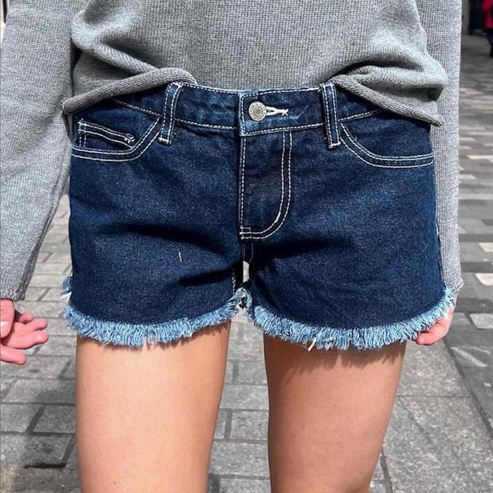 Brandy Melville Mini Blue Jean Shorts with Frayed Hem
